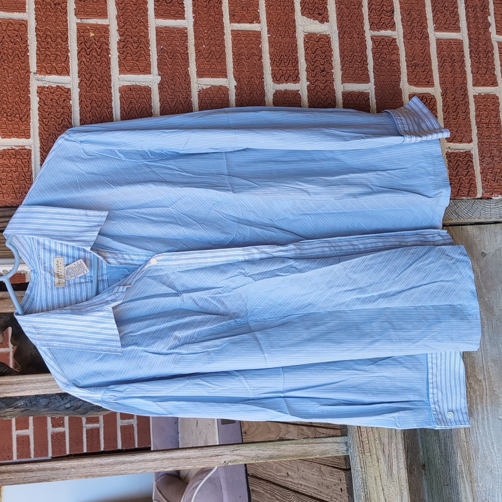 Apostrophe Stretch Women's Button Up Long Sleeve Shirt Vintage 24w Blue Stripes